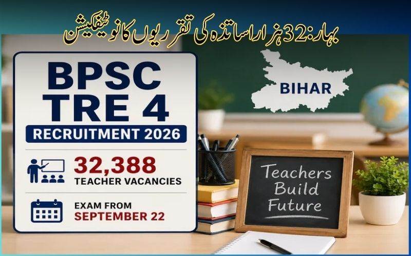  بہار اسکول ٹیچرز کی بھرتی کا نوٹیفکیشن: 32,388 پوسٹیں،ستمبر سے درخواستوں کا ادخال